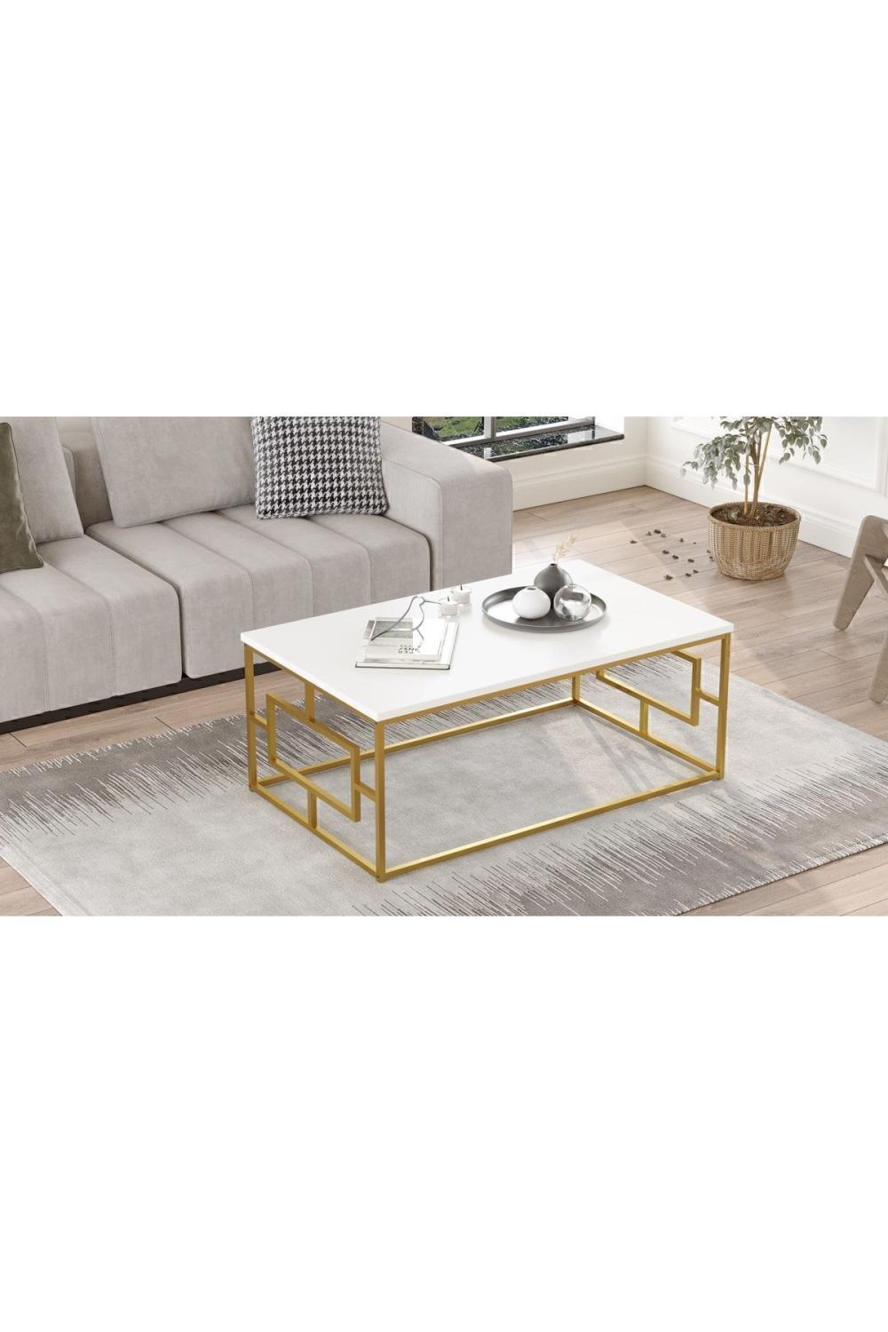 Table Basse Atlantis avec Structure Métallique Dorée – Blanc ATL12-W