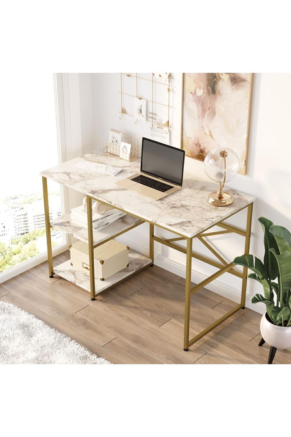Atlantis 120cmGold Métal Bureau À étagères Mermer Desen ATL23-GE