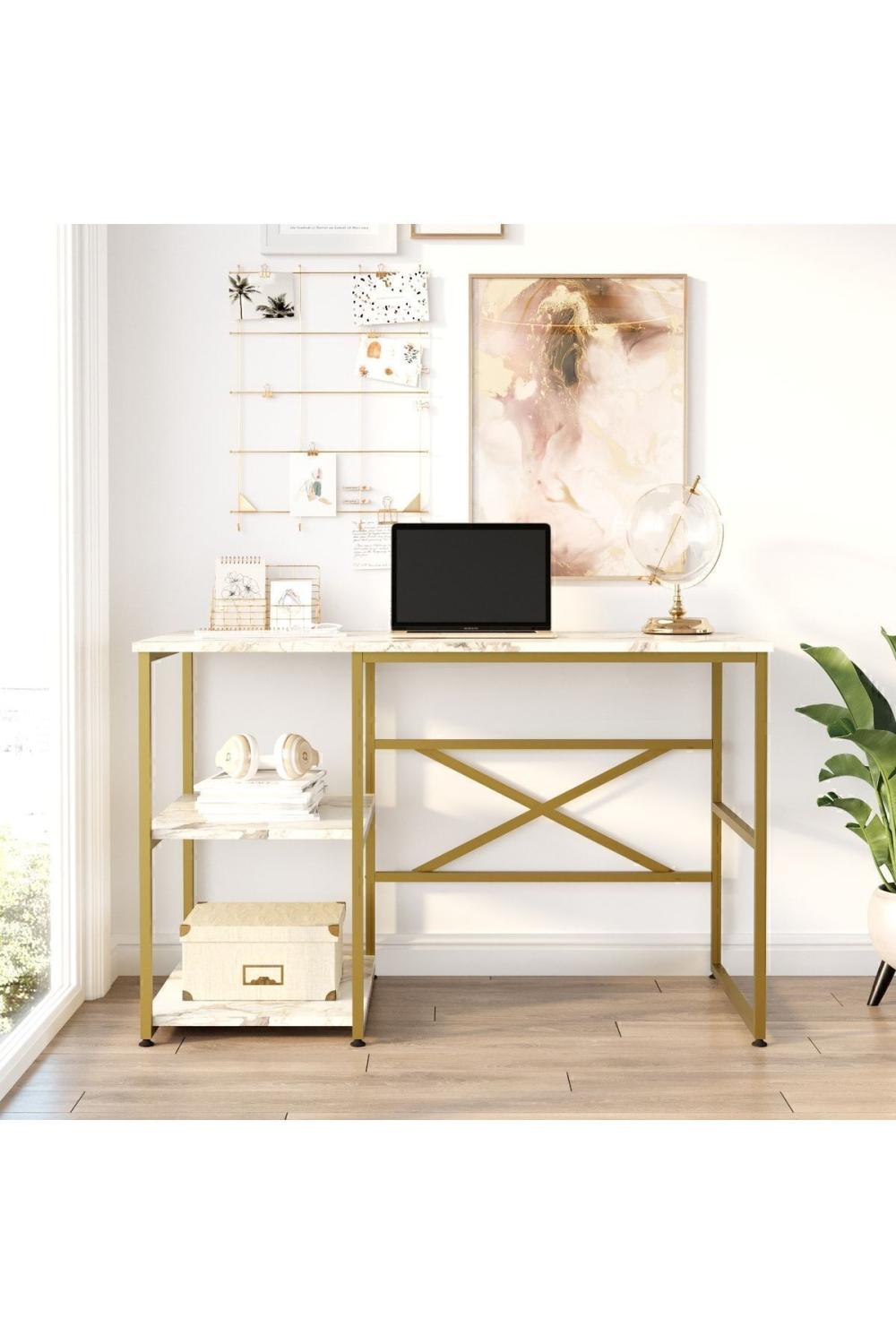 Atlantis 120cmGold Métal Bureau À étagères Mermer Desen ATL23-GE