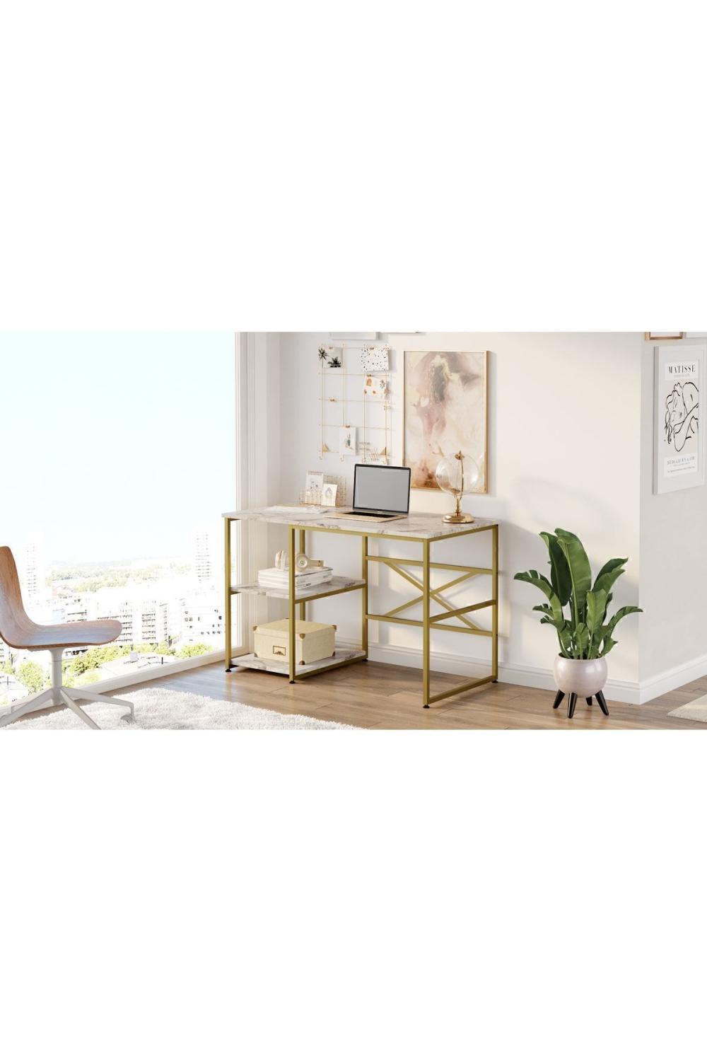 Atlantis 120cmGold Métal Bureau À étagères Mermer Desen ATL23-GE