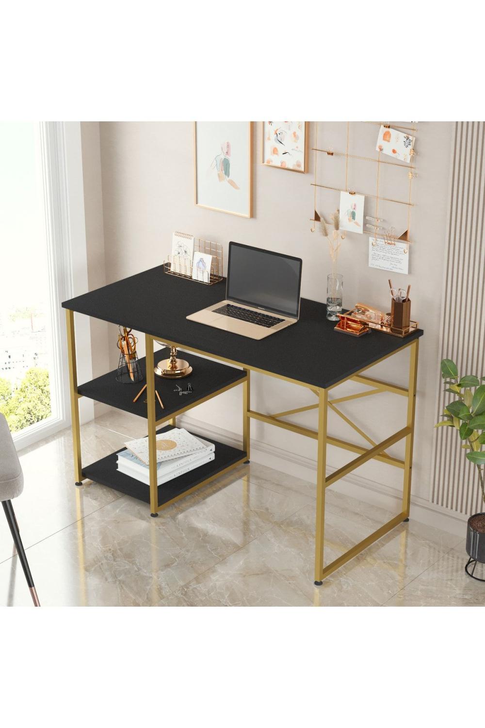Atlantis 120cm Gold Métal Bureau À étagères Noir ATL23-LB