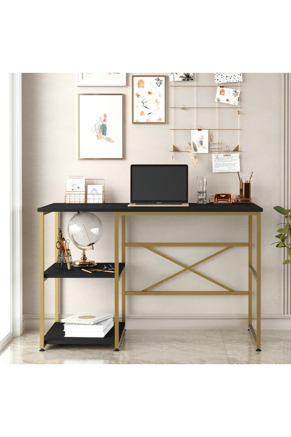 Atlantis 120cm Gold Métal Bureau À étagères Noir ATL23-LB