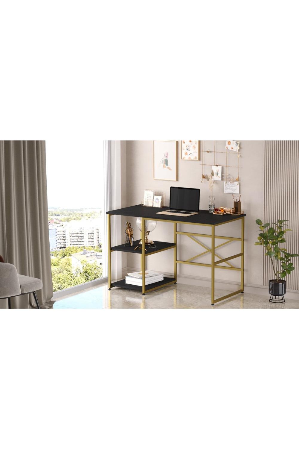 Atlantis 120cm Gold Métal Bureau À étagères Noir ATL23-LB