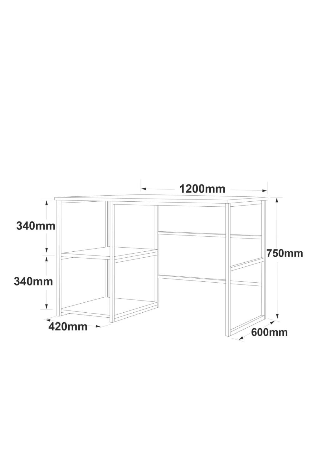 Atlantis 120cm Gold Métal Bureau À étagères Noir ATL23-LB