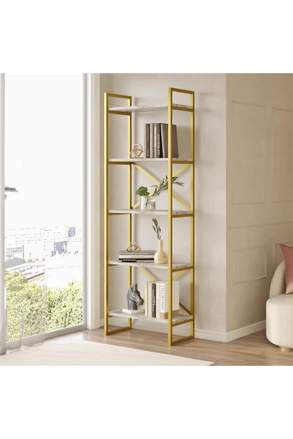 Atlantis 175cm Gold Métal Bibliothèque 5 À étagères Mermer Desen ATL3-GE