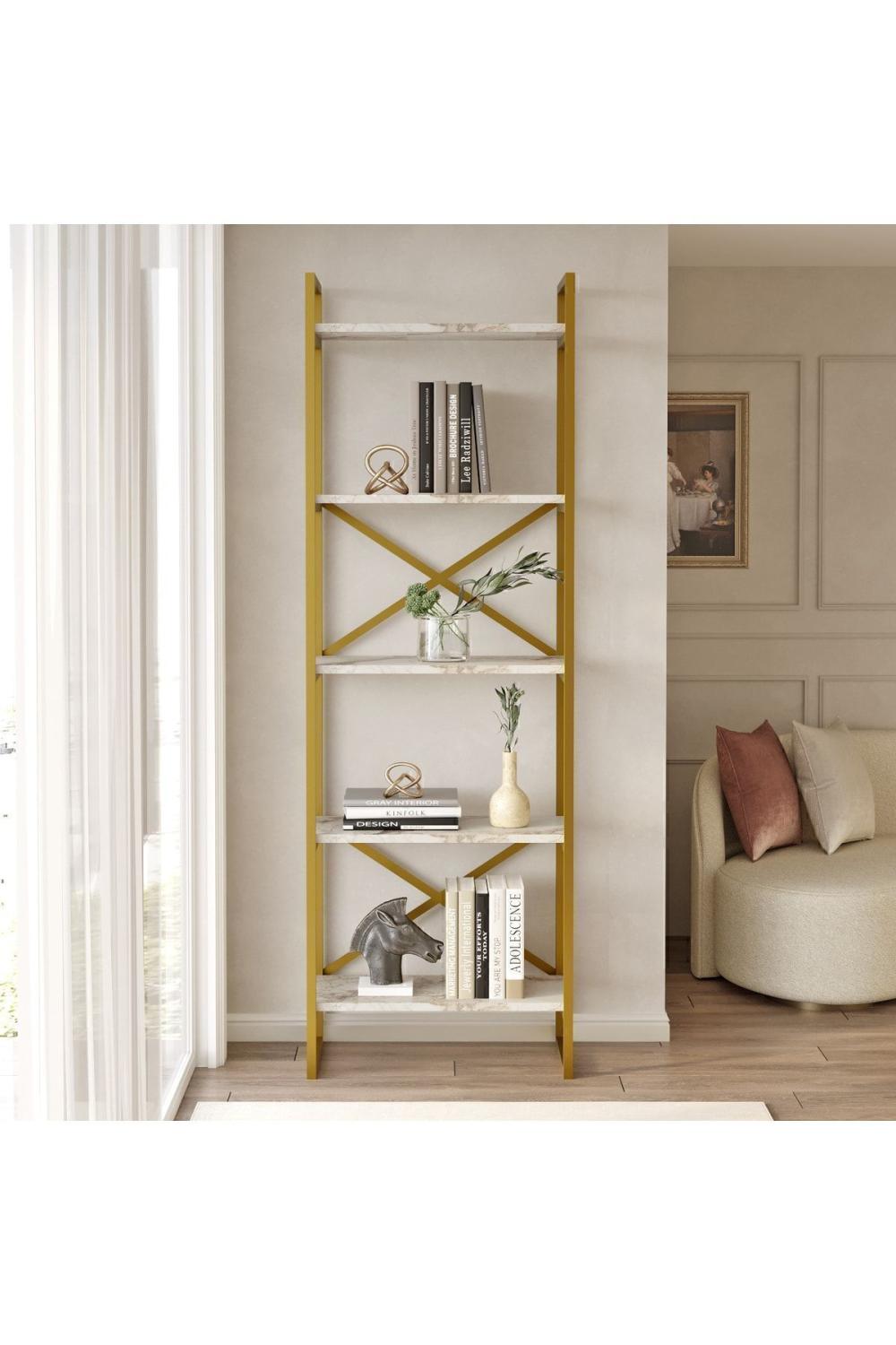Atlantis 175cm Gold Métal Bibliothèque 5 À étagères Mermer Desen ATL3-GE