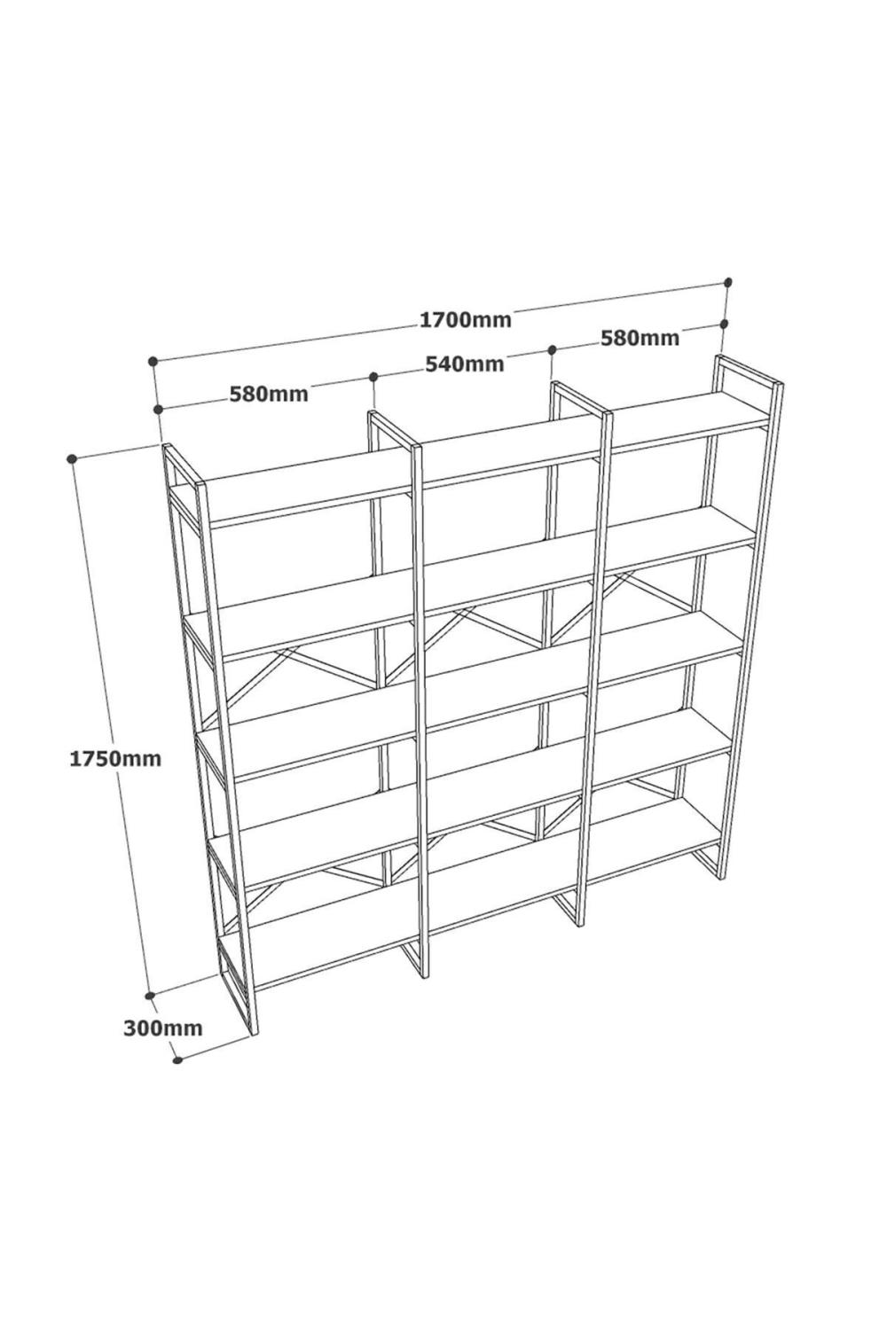 Atlantis 175cm Gold Métal Bibliothèque 5 À étagères Geniş 3 Bölme Blanc ATL6-W