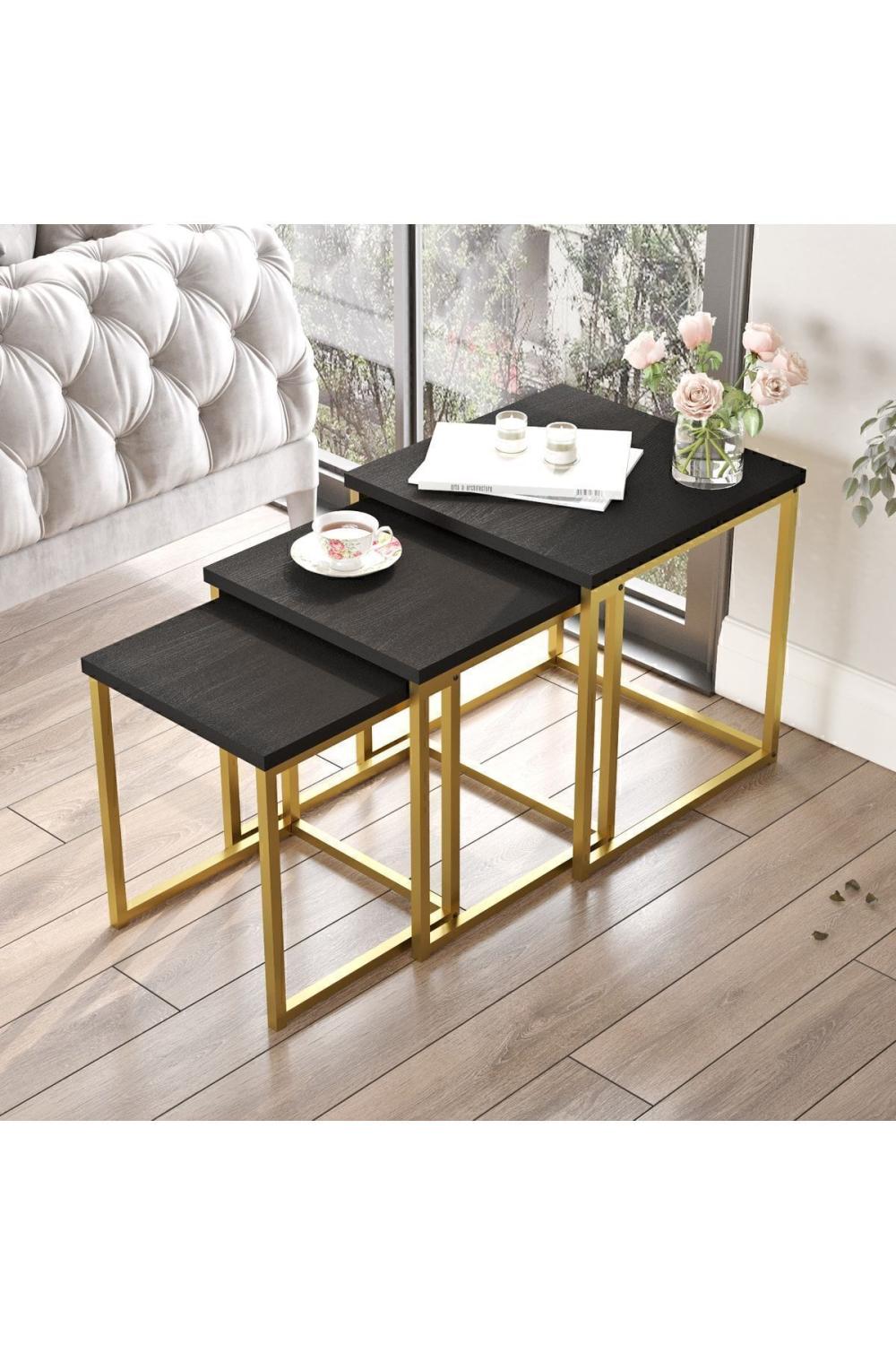 Atlantis 3'Lü Gold Métal Zigon Table basse Noir ATL7-LB