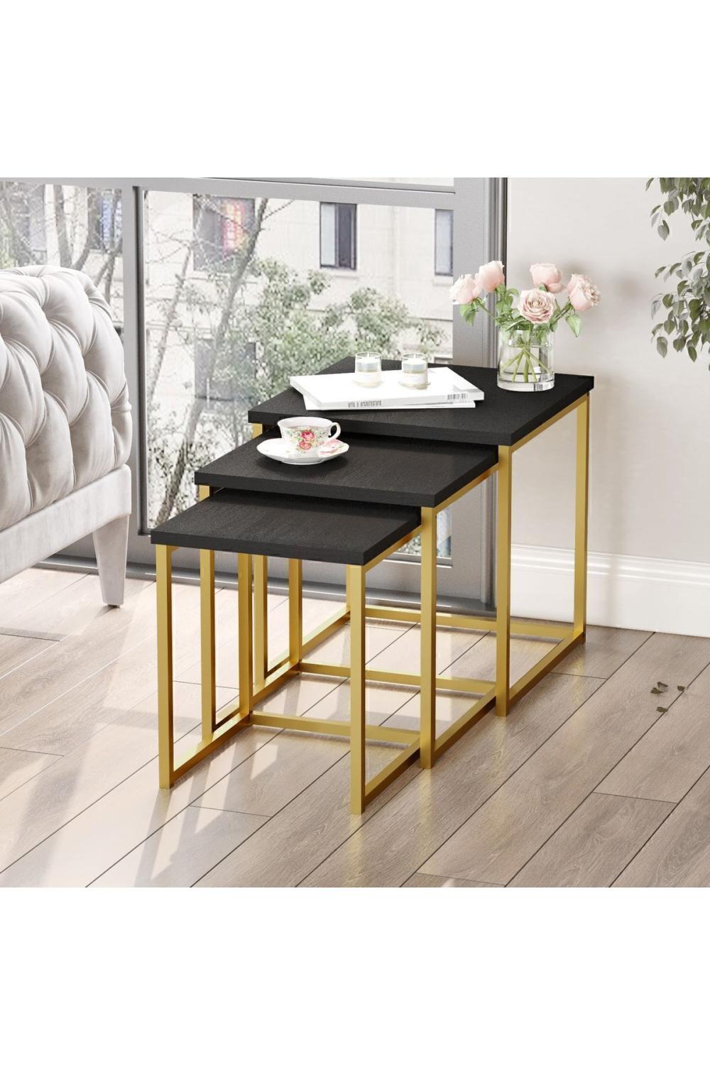 Atlantis 3'Lü Gold Métal Zigon Table basse Noir ATL7-LB