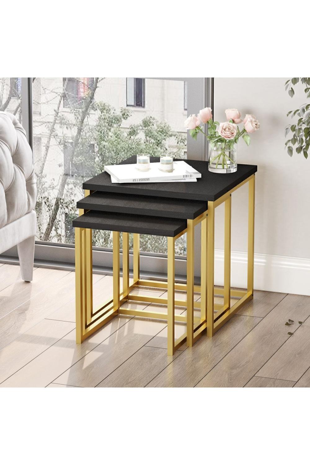 Atlantis 3'Lü Gold Métal Zigon Table basse Noir ATL7-LB