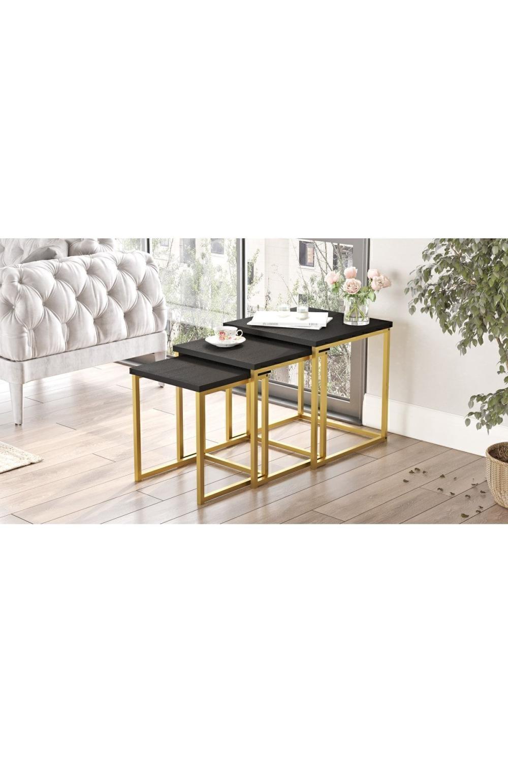 Atlantis 3'Lü Gold Métal Zigon Table basse Noir ATL7-LB