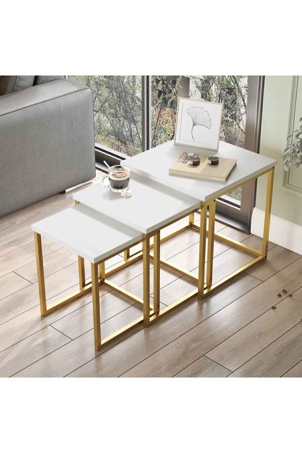 Atlantis 3'Lü Gold Métal Zigon Table basse Blanc ATL7-W