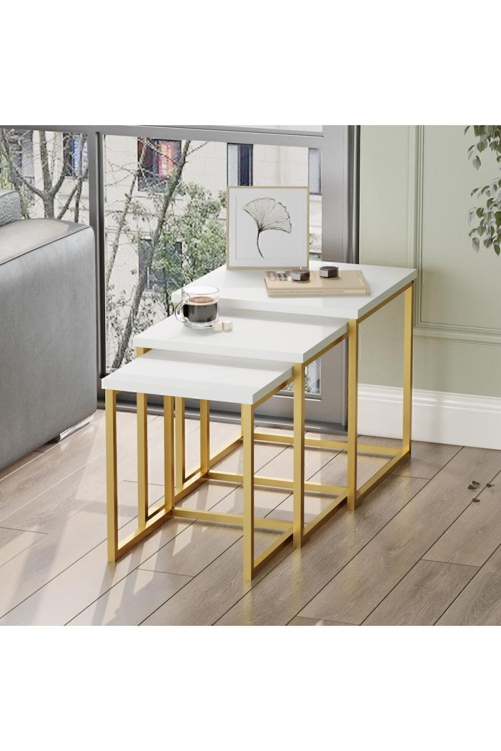Atlantis 3'Lü Gold Métal Zigon Table basse Blanc ATL7-W