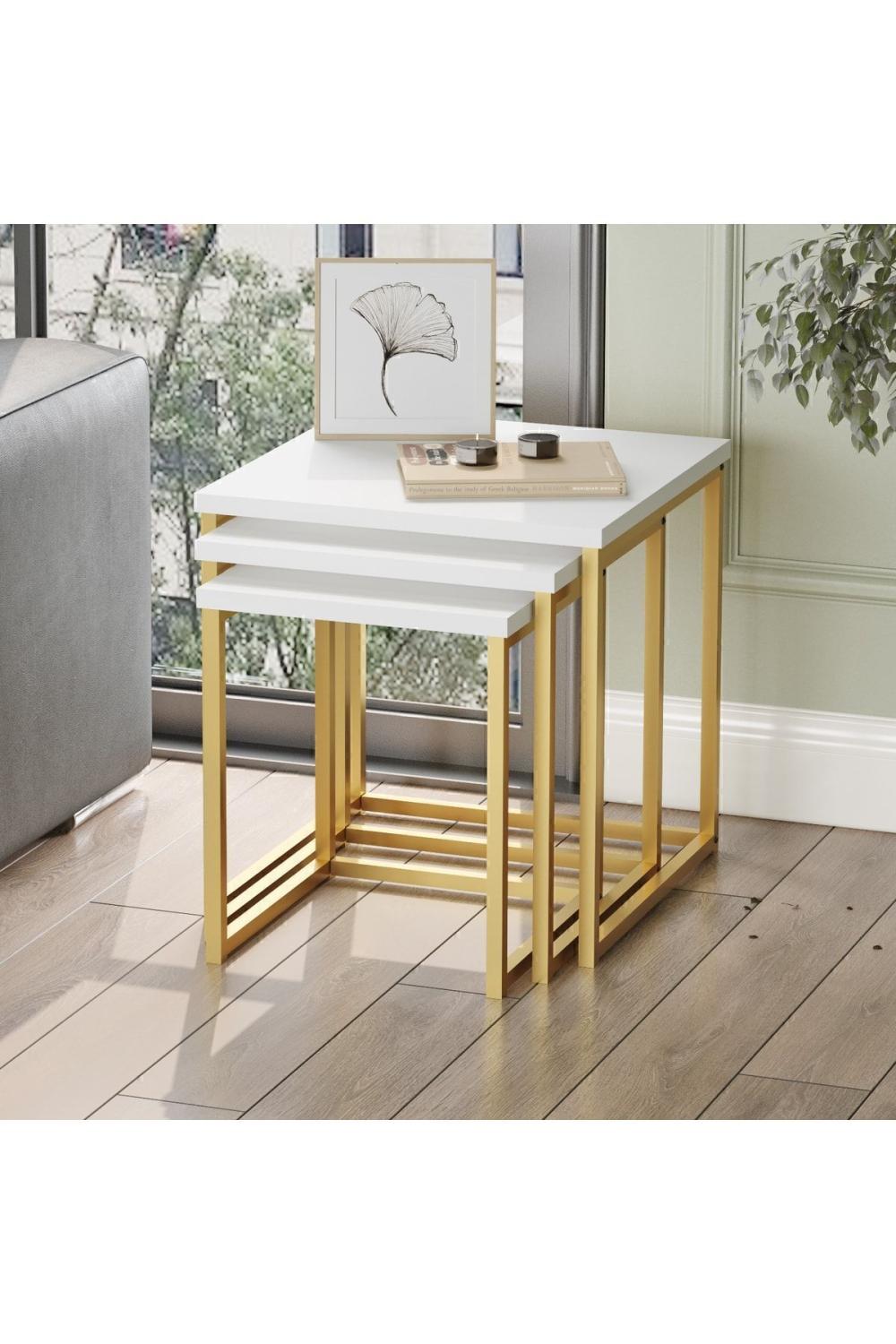 Atlantis 3'Lü Gold Métal Zigon Table basse Blanc ATL7-W