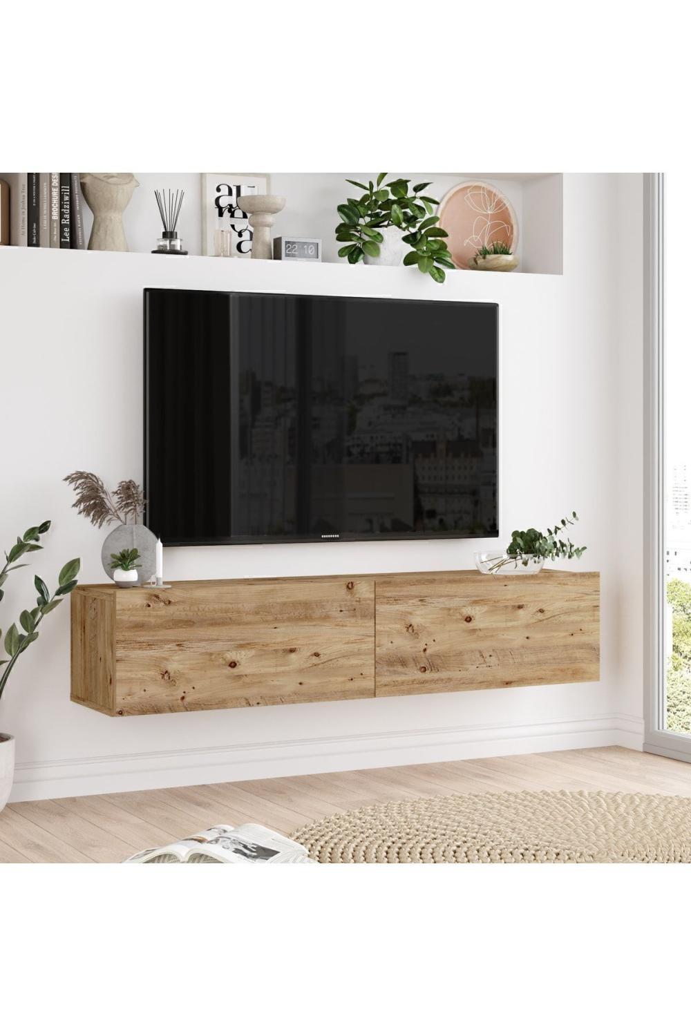 Aven Meuble TV Tv Table basse Avec portes 140cm Pin AVE10-A
