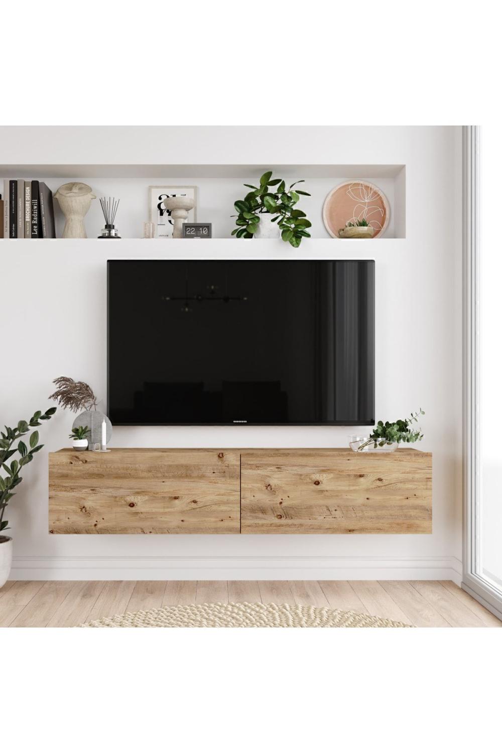 Aven Meuble TV Tv Table basse Avec portes 140cm Pin AVE10-A
