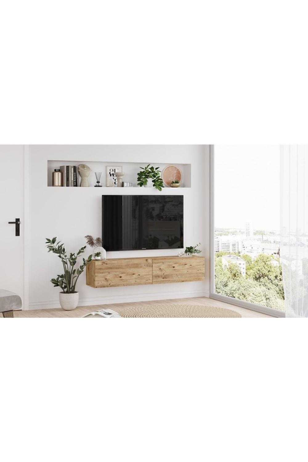 Aven Meuble TV Tv Table basse Avec portes 140cm Pin AVE10-A