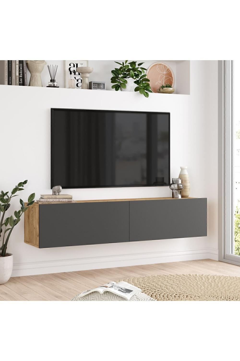 Aven Meuble TV Tv Table basse Avec portes 140cm Pin-Anthracite AVE10-AA