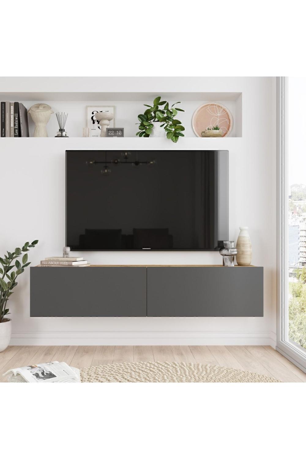Aven Meuble TV Tv Table basse Avec portes 140cm Pin-Anthracite AVE10-AA