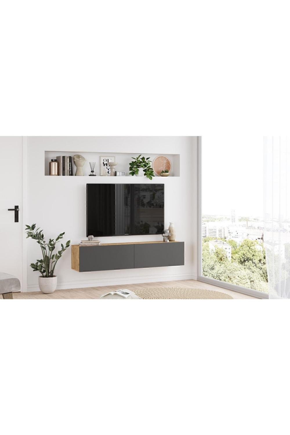 Aven Meuble TV Tv Table basse Avec portes 140cm Pin-Anthracite AVE10-AA