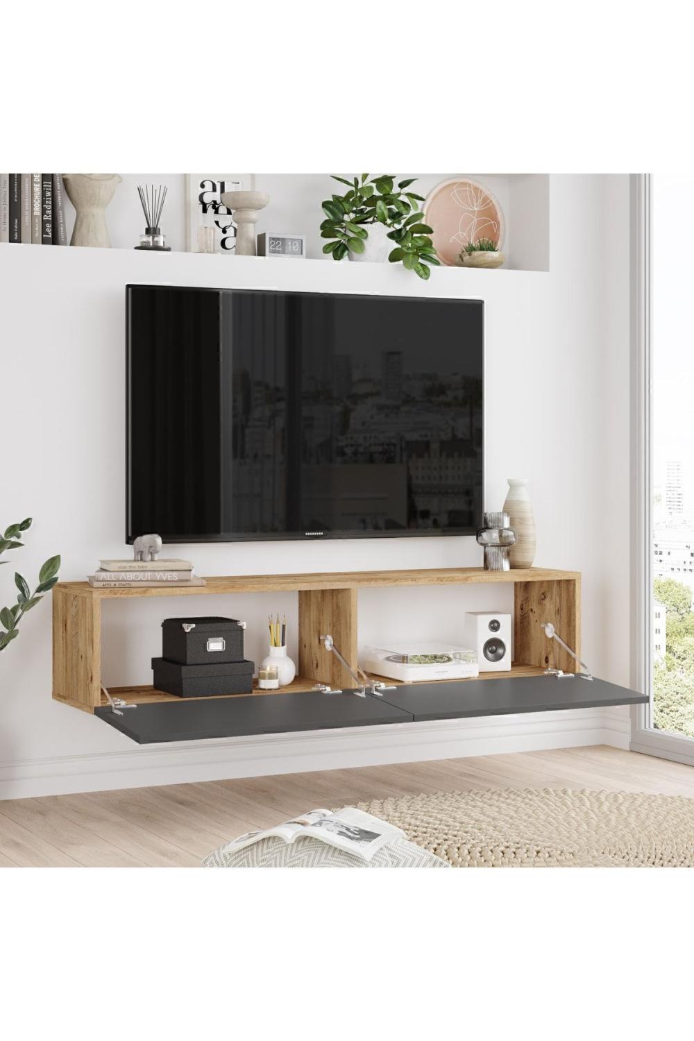 Aven Meuble TV Tv Table basse Avec portes 140cm Pin-Anthracite AVE10-AA