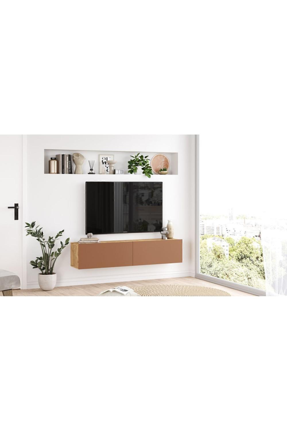 Aven Meuble TV Tv Table basse Avec portes 140cm Pin-Kiremit AVE10-AK