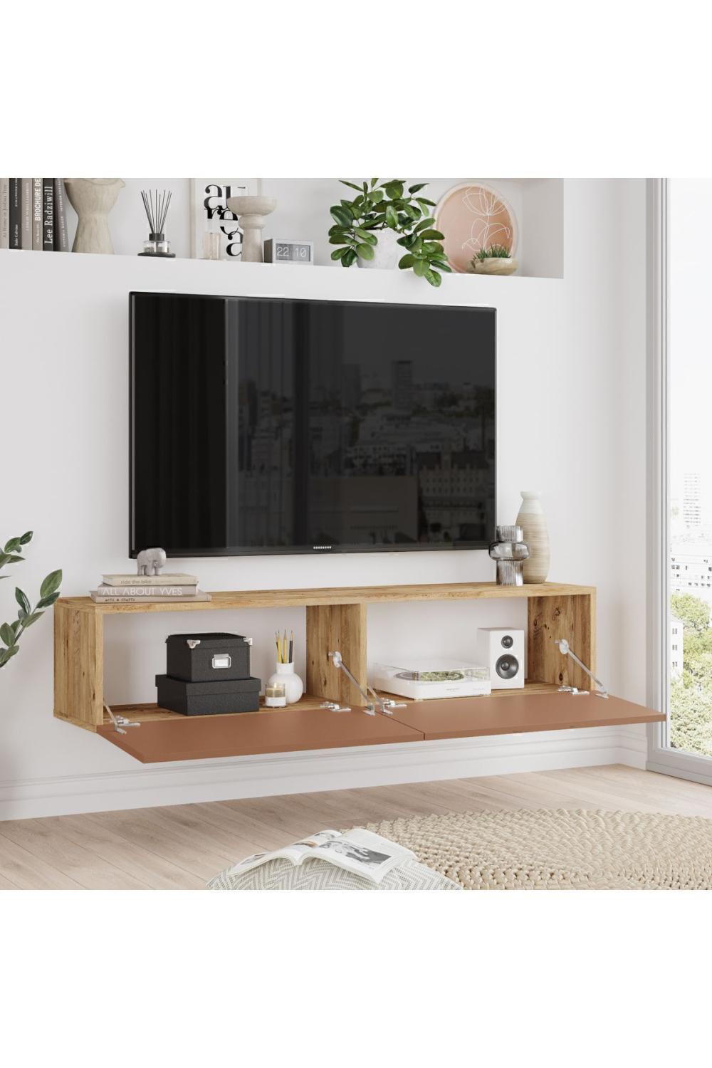 Aven Meuble TV Tv Table basse Avec portes 140cm Pin-Kiremit AVE10-AK