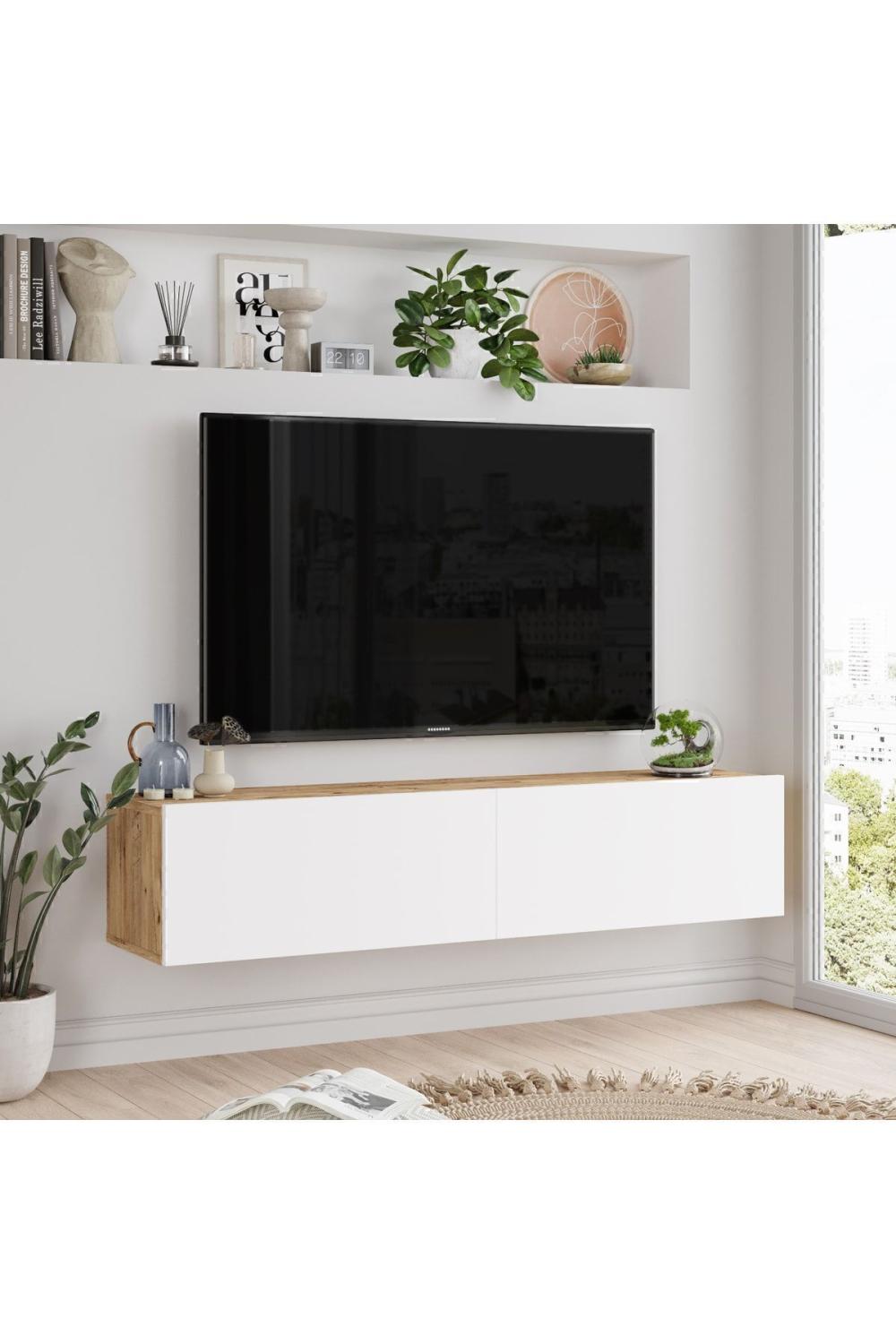 Aven Meuble TV Tv Table basse Avec portes 140cm Pin-Blanc AVE10-AW