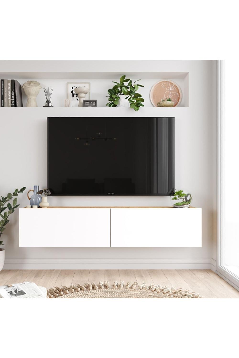 Aven Meuble TV Tv Table basse Avec portes 140cm Pin-Blanc AVE10-AW