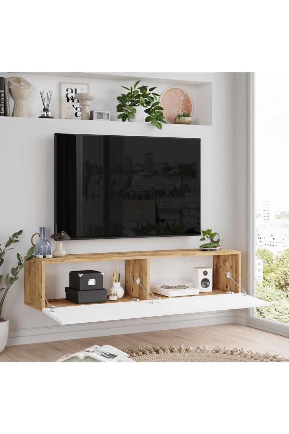 Aven Meuble TV Tv Table basse Avec portes 140cm Pin-Blanc AVE10-AW