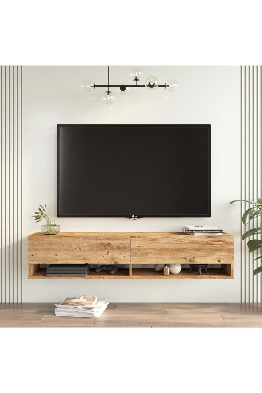 Aven Meuble TV Tv Table basse À étagères Avec portes 140cm Pin AVE11-A
