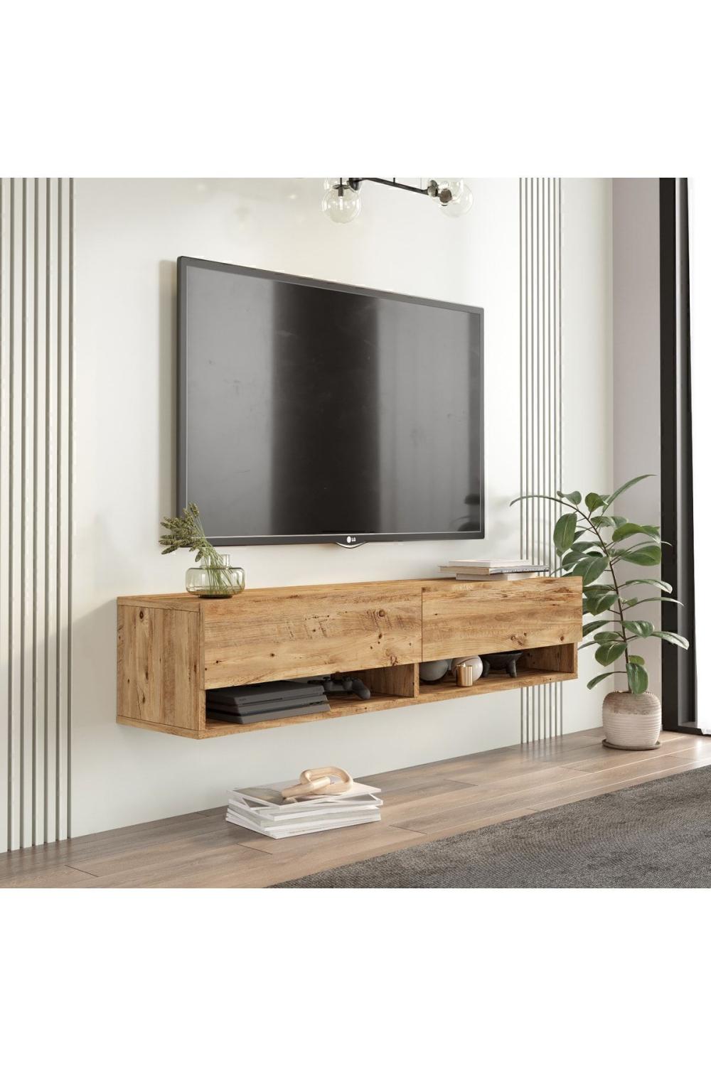 Aven Meuble TV Tv Table basse À étagères Avec portes 140cm Pin AVE11-A