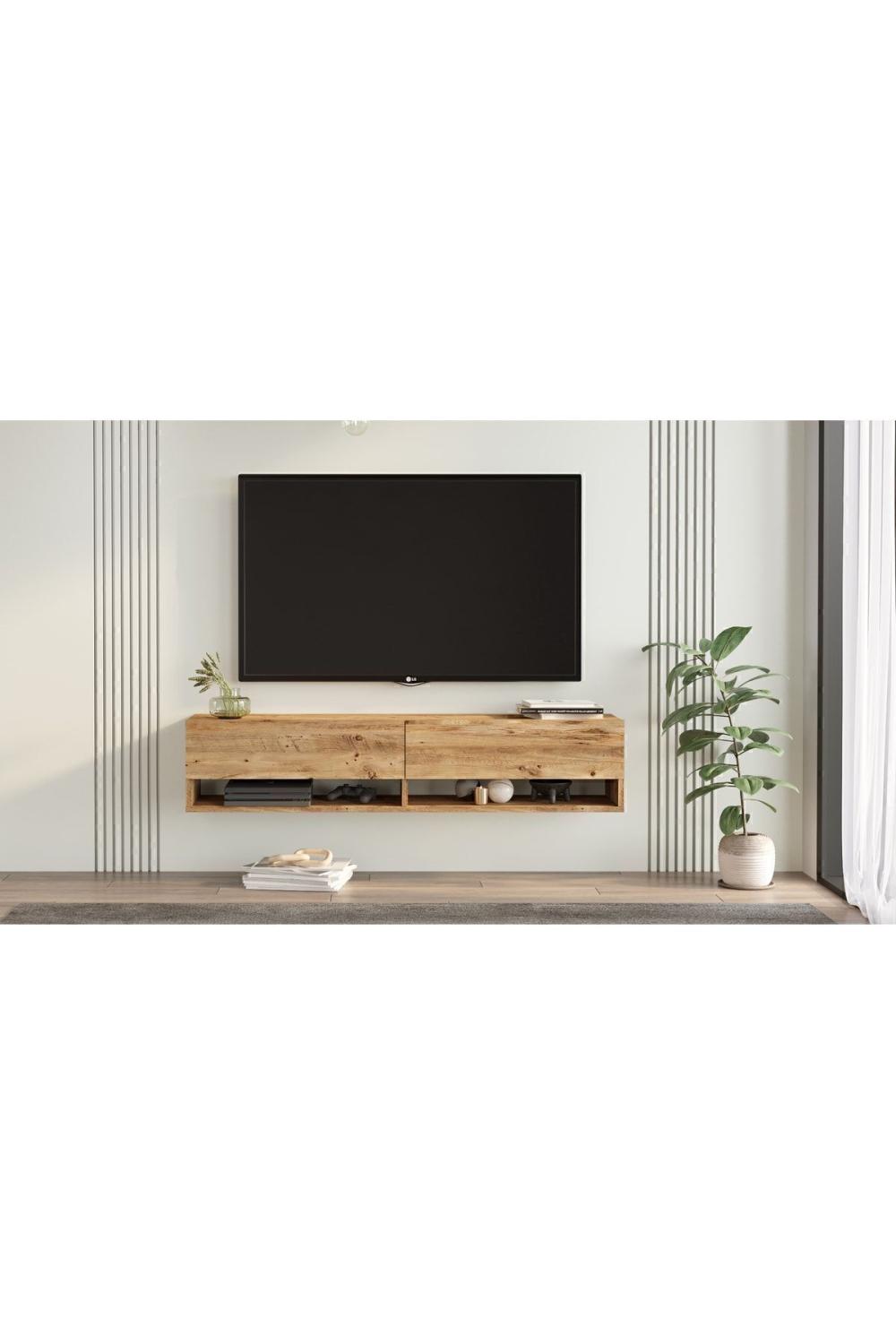 Aven Meuble TV Tv Table basse À étagères Avec portes 140cm Pin AVE11-A
