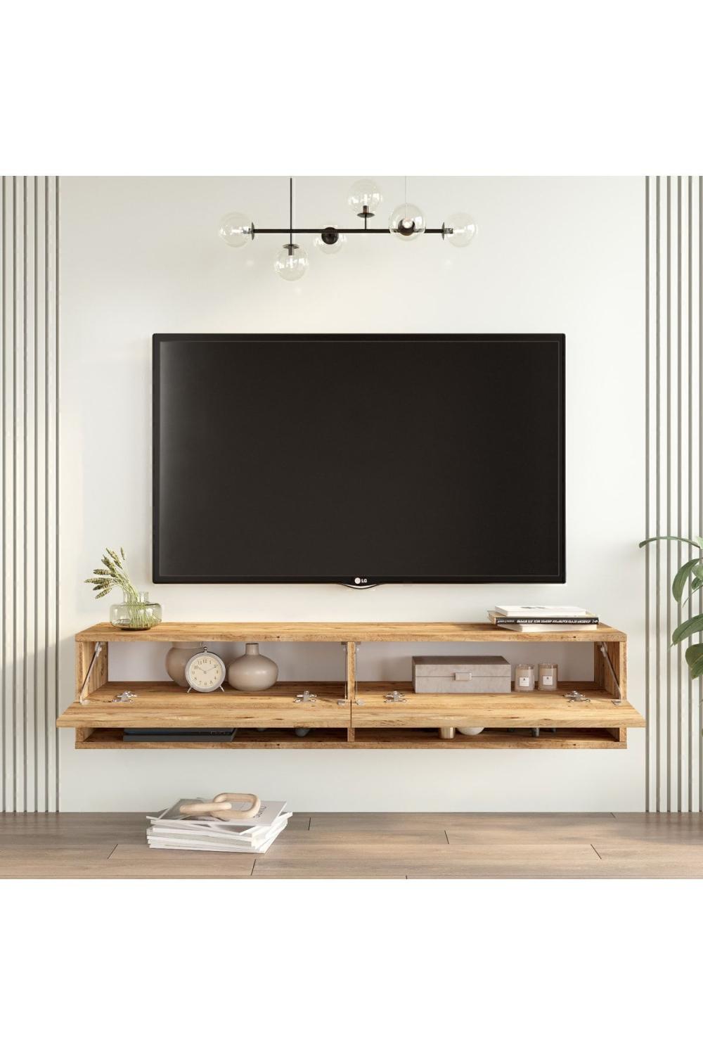 Aven Meuble TV Tv Table basse À étagères Avec portes 140cm Pin AVE11-A