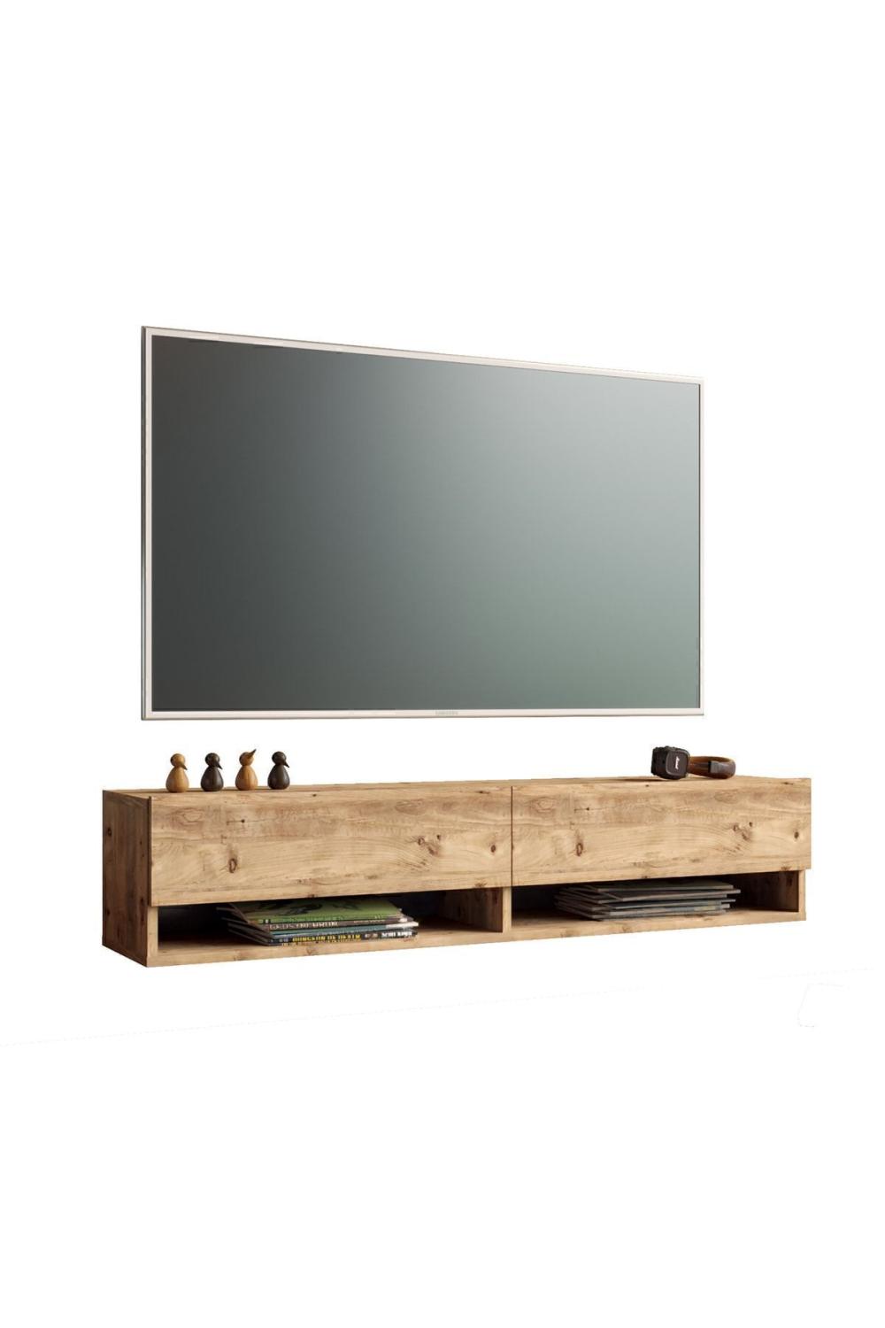 Aven Meuble TV Tv Table basse À étagères Avec portes 140cm Pin AVE11-A
