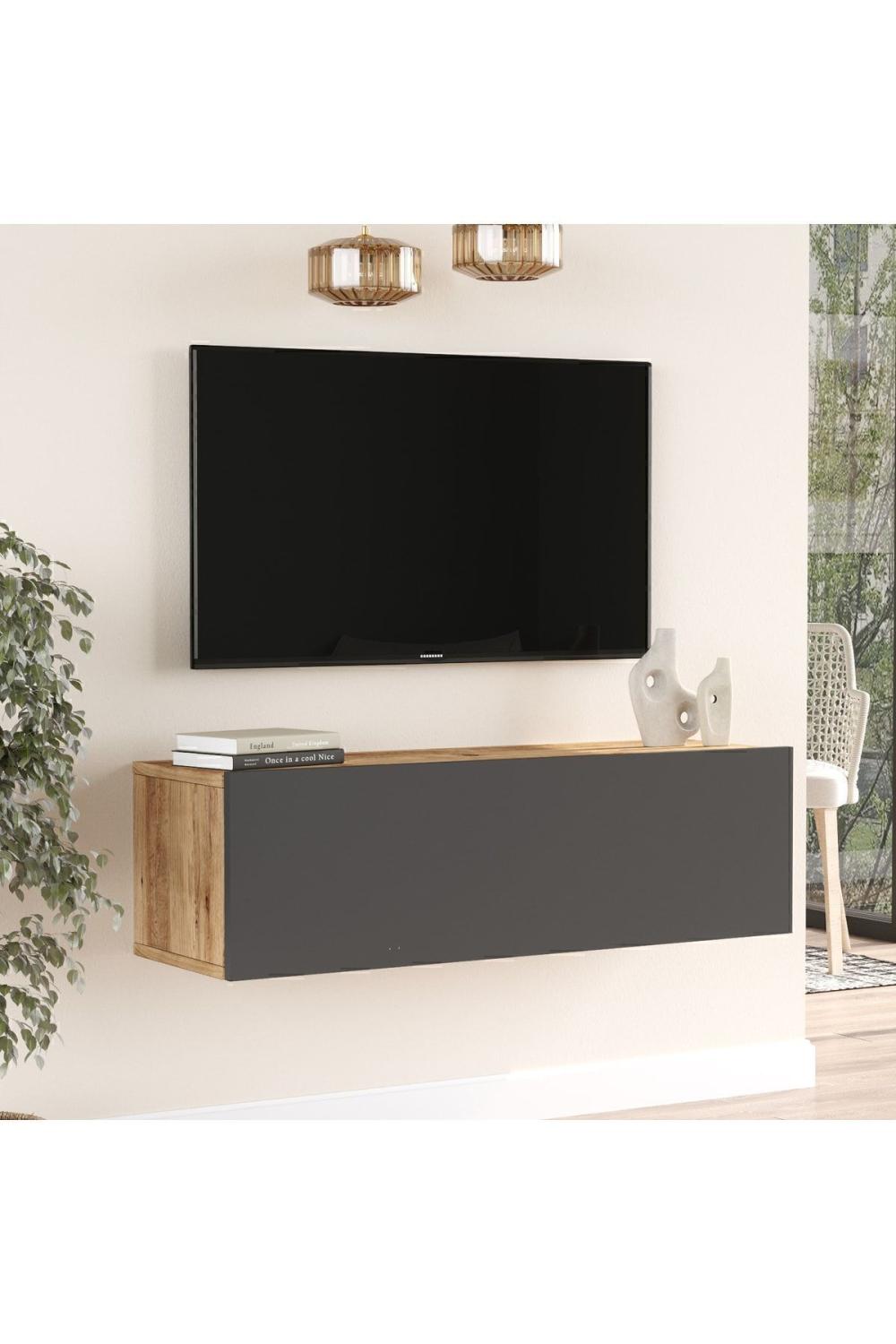 Aven Meuble TV Tv Table basse Avec portes 100cm Pin-Anthracite AVE12-AA