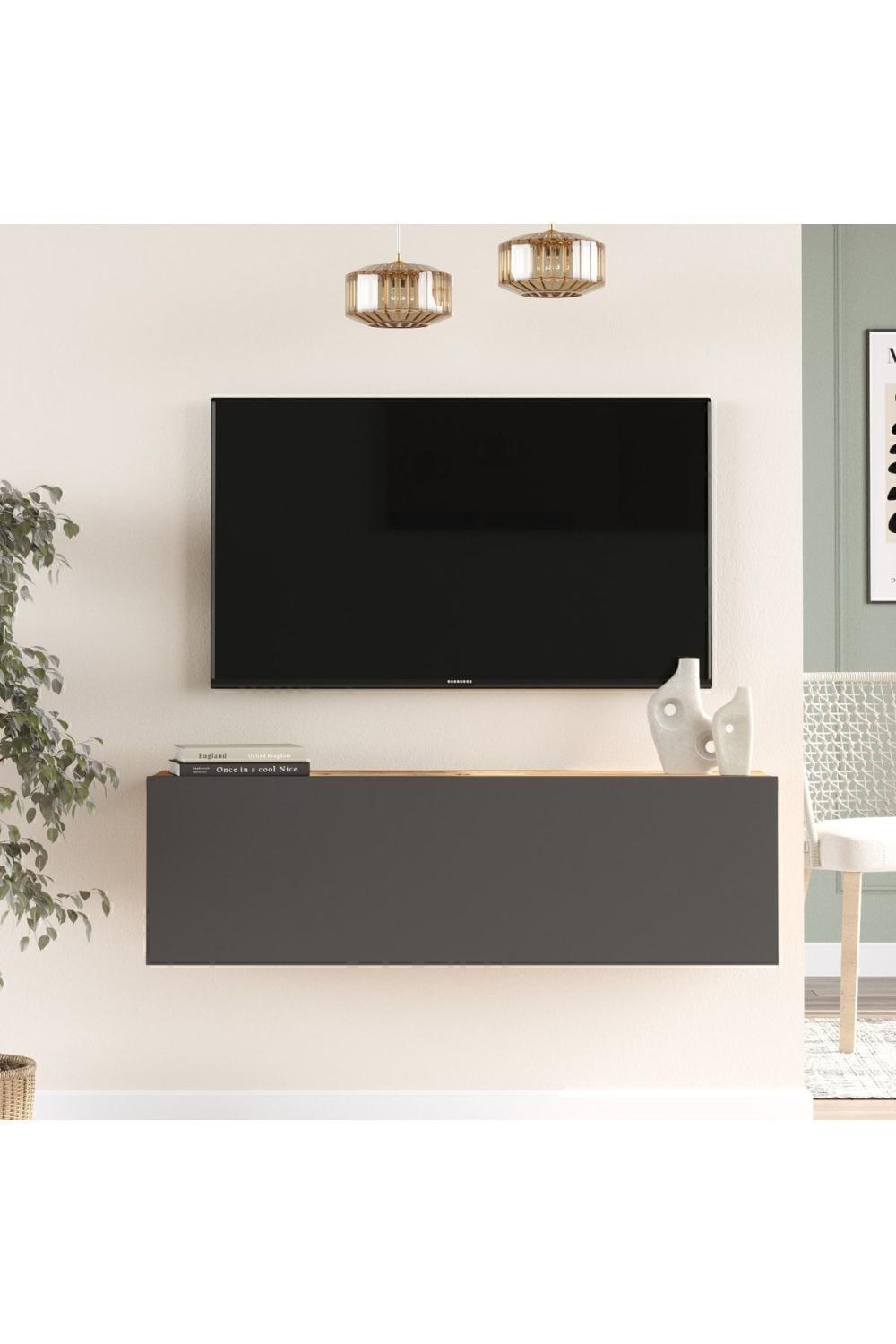 Aven Meuble TV Tv Table basse Avec portes 100cm Pin-Anthracite AVE12-AA
