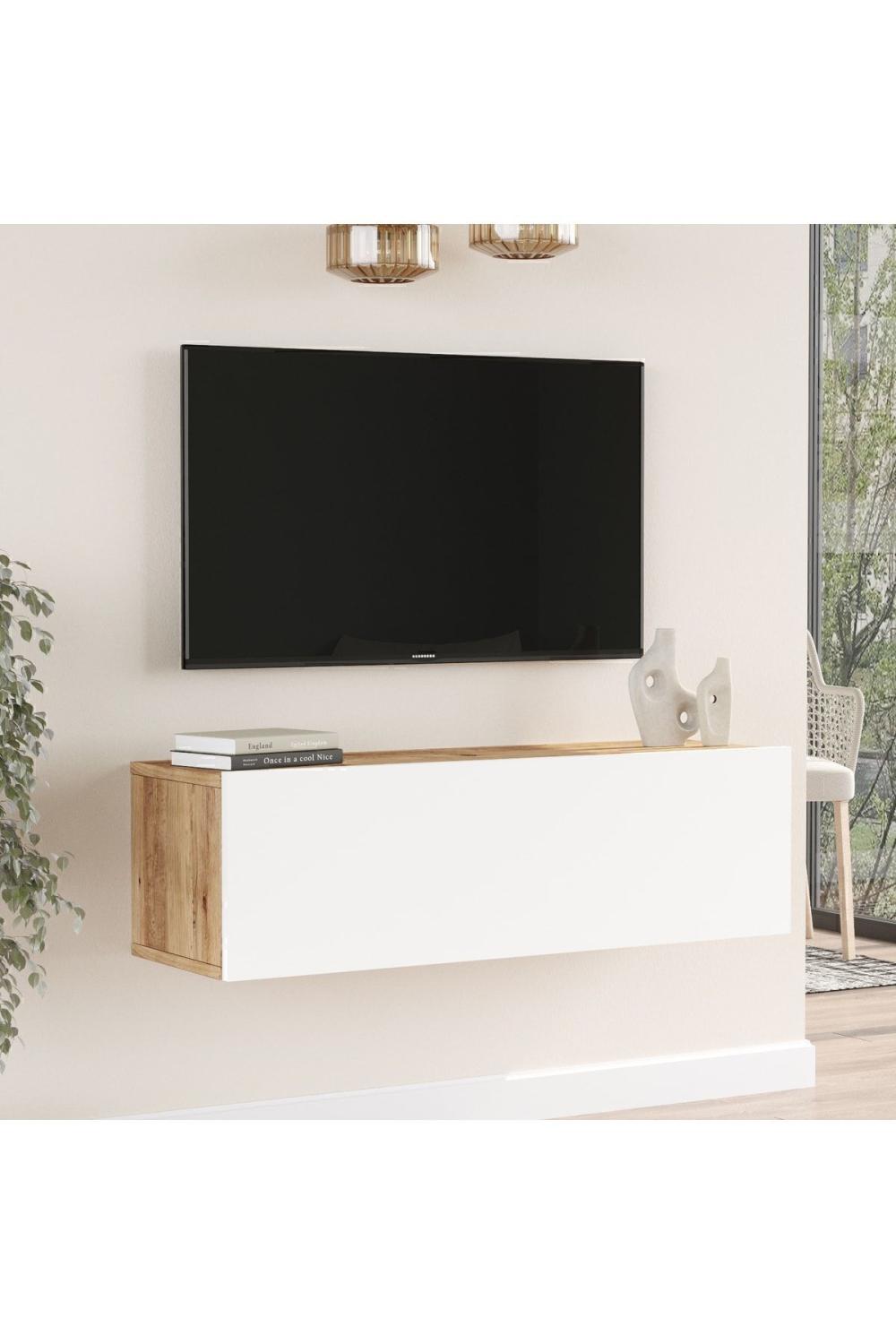 Aven Meuble TV Tv Table basse Avec portes 100cm Pin-Blanc AVE12-AW