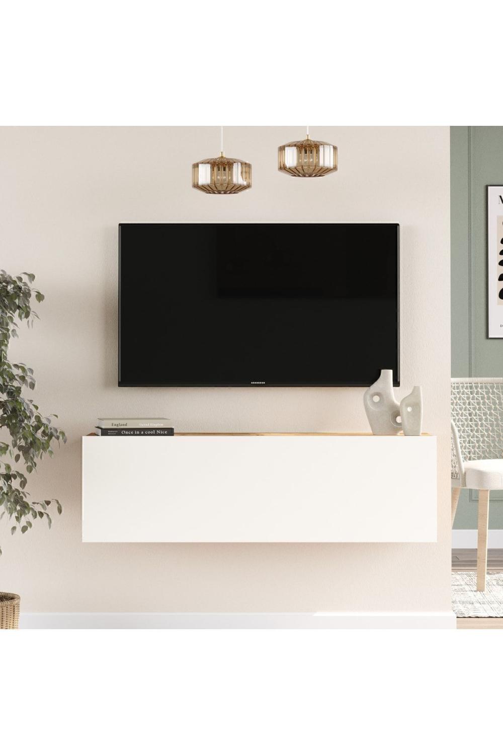 Aven Meuble TV Tv Table basse Avec portes 100cm Pin-Blanc AVE12-AW