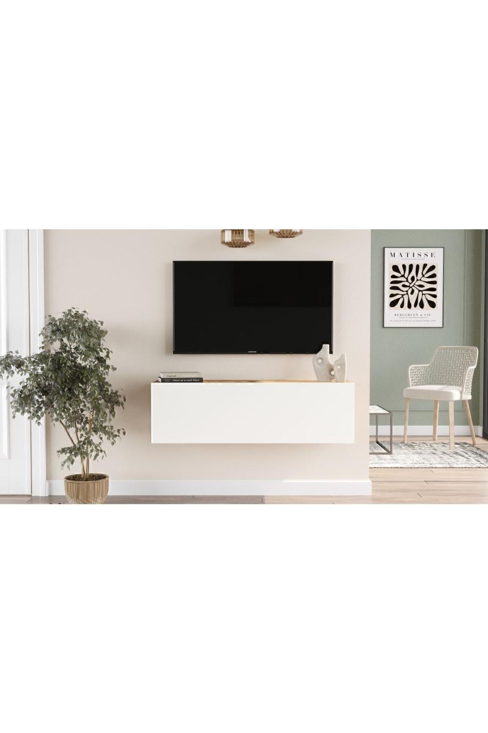Aven Meuble TV Tv Table basse Avec portes 100cm Pin-Blanc AVE12-AW