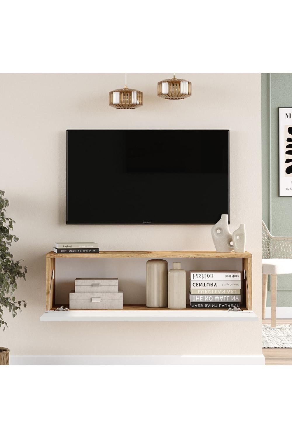 Aven Meuble TV Tv Table basse Avec portes 100cm Pin-Blanc AVE12-AW