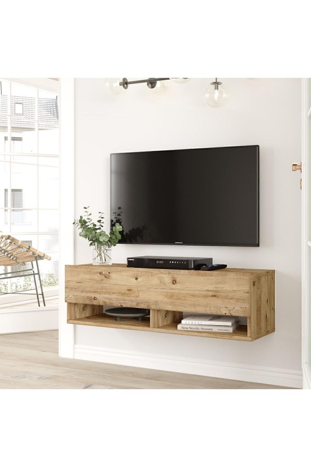 Aven Meuble TV Tv Table basse À étagères Avec portes 100cm Pin AVE13-A