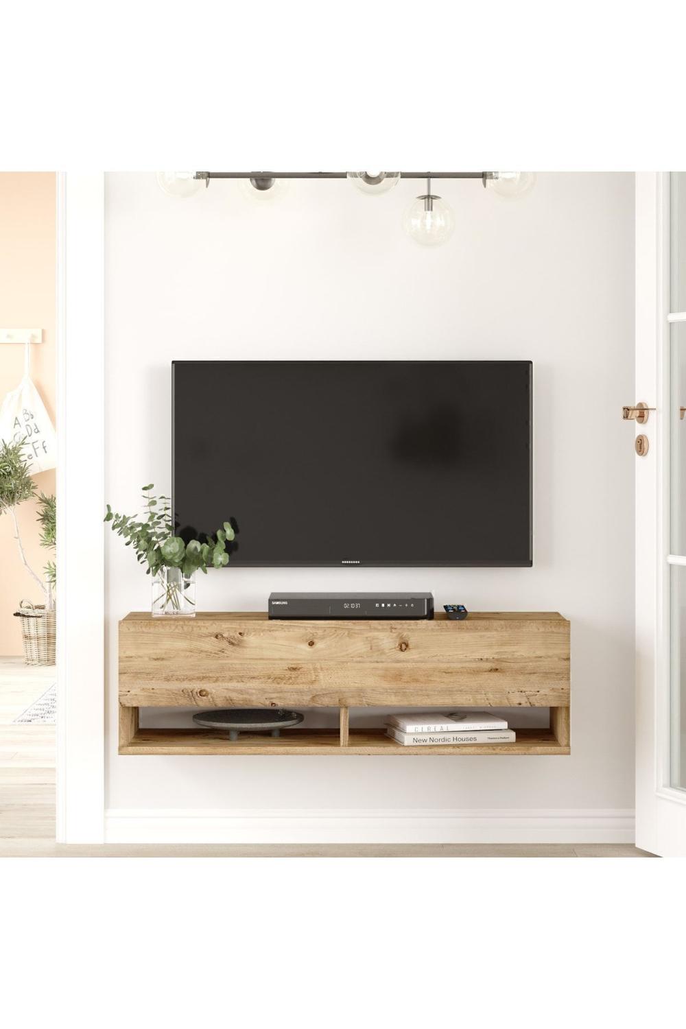 Aven Meuble TV Tv Table basse À étagères Avec portes 100cm Pin AVE13-A