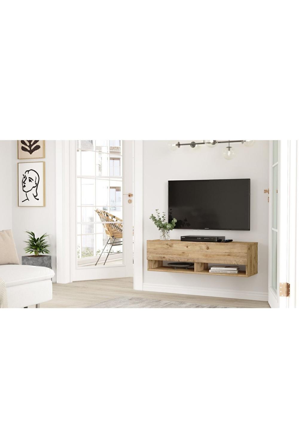 Aven Meuble TV Tv Table basse À étagères Avec portes 100cm Pin AVE13-A