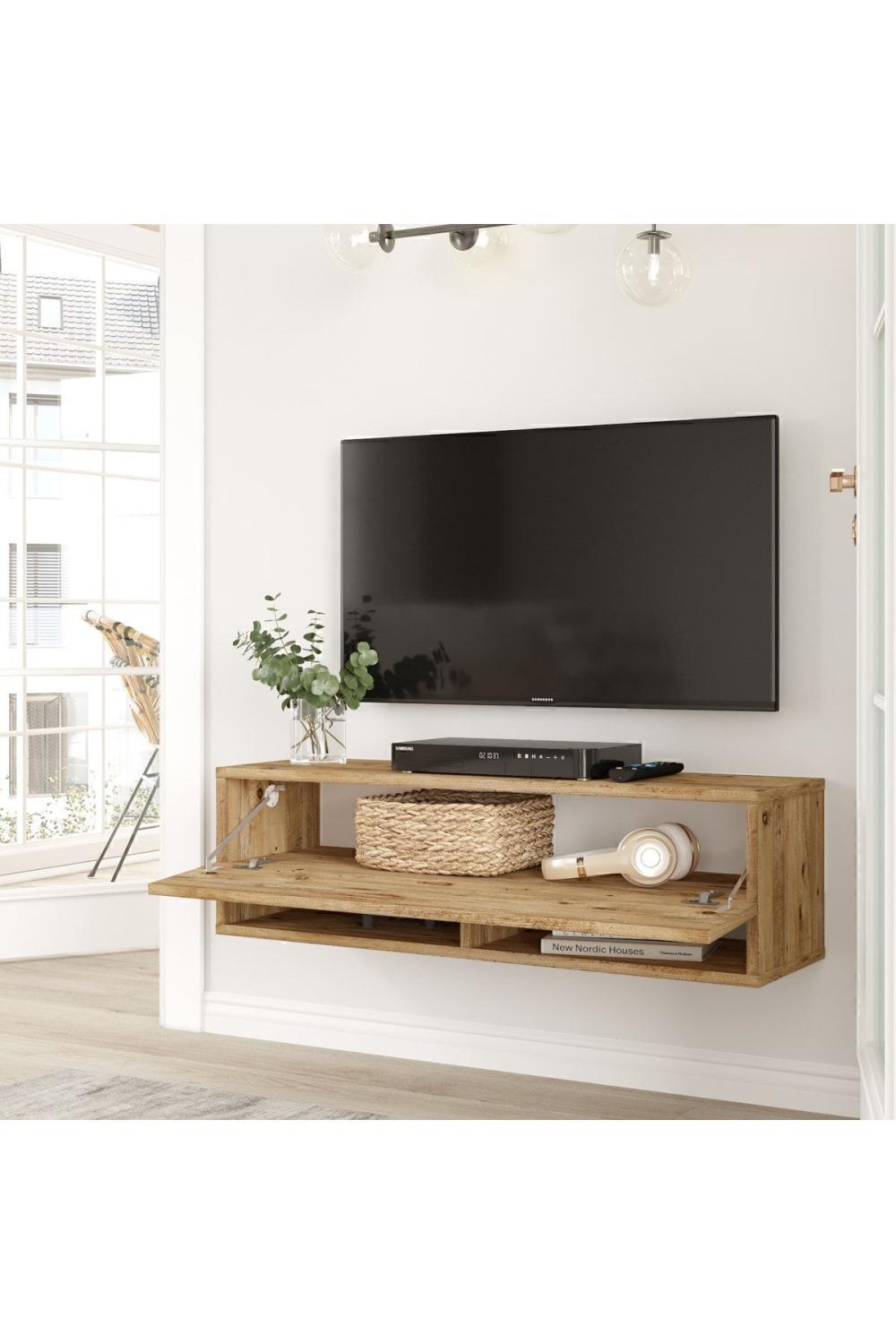 Aven Meuble TV Tv Table basse À étagères Avec portes 100cm Pin AVE13-A