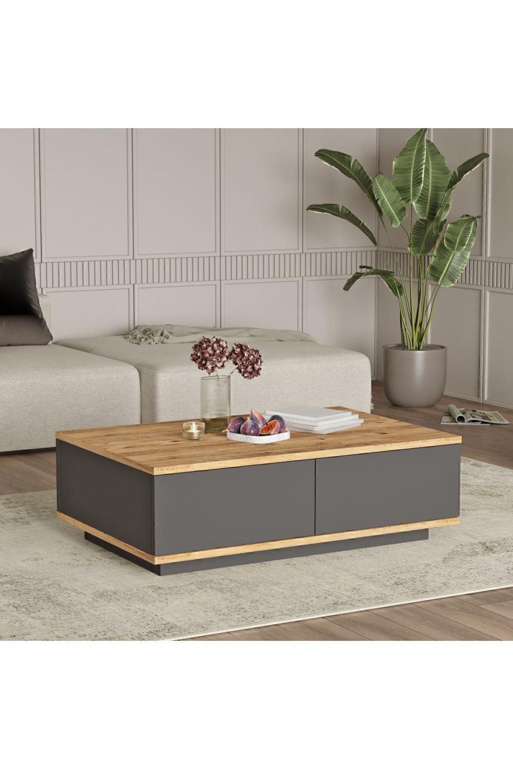 Aven Table basse 60x90cm 2 Avec portes Pin-Anthracite AVE14-AA