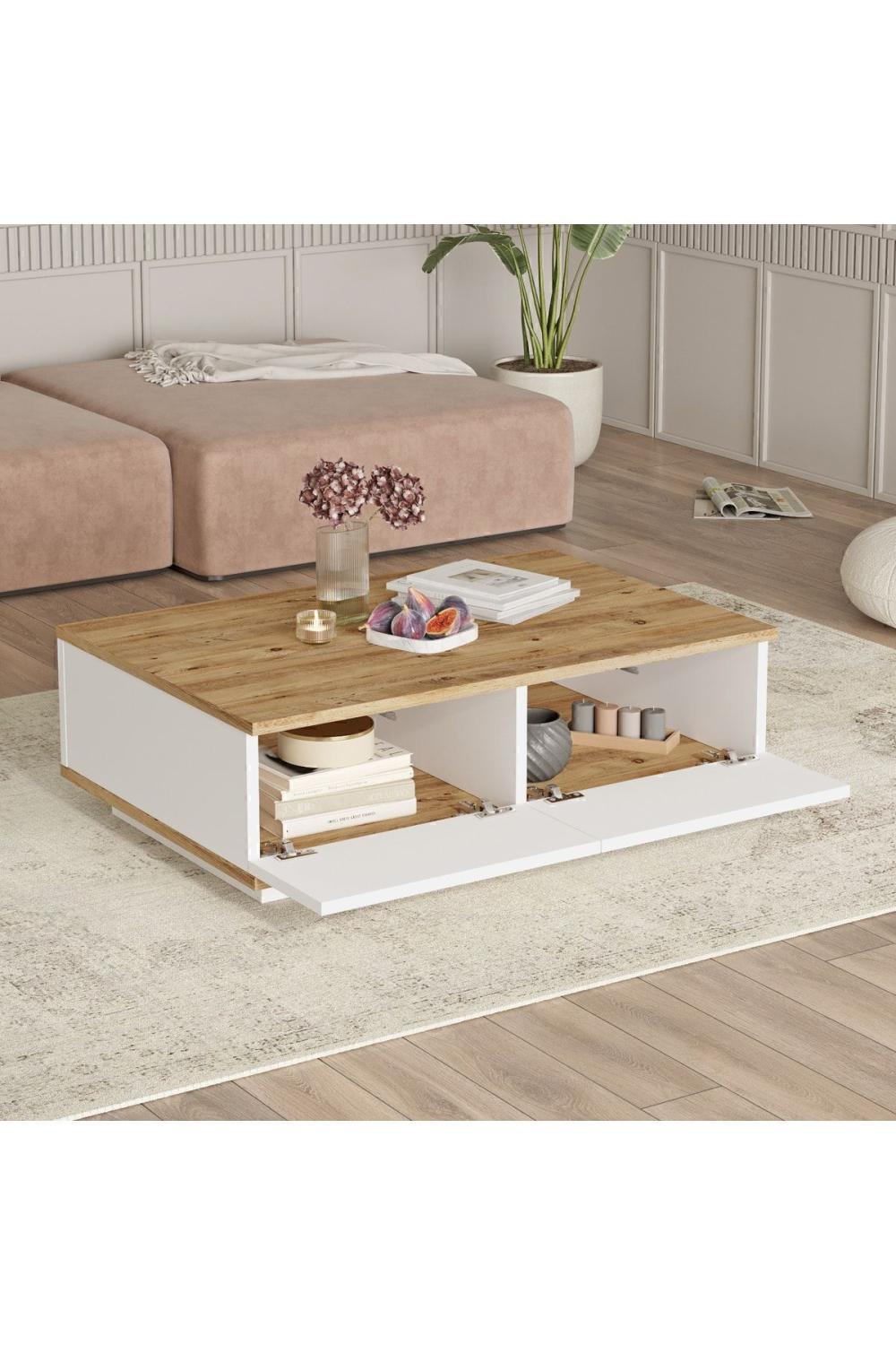 Table Basse Aven 60×90 cm avec 2 Portes – Chêne et Blanc AVE14-AW