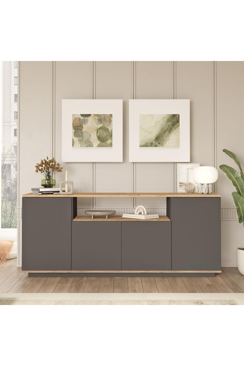 Aven Konsol 180cm 4 Avec portes À étagères Pin-Anthracite AVE15-AA