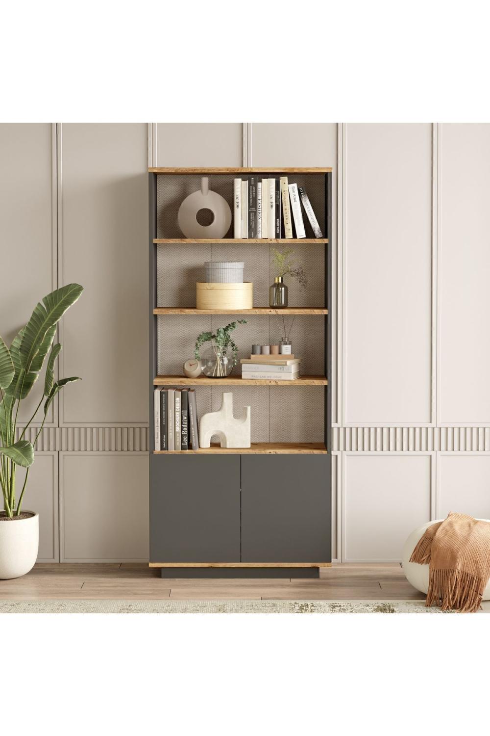 Aven Bibliothèque 168cm Étagère 2 Avec portes À étagères Pin-Anthracite AVE16-AA