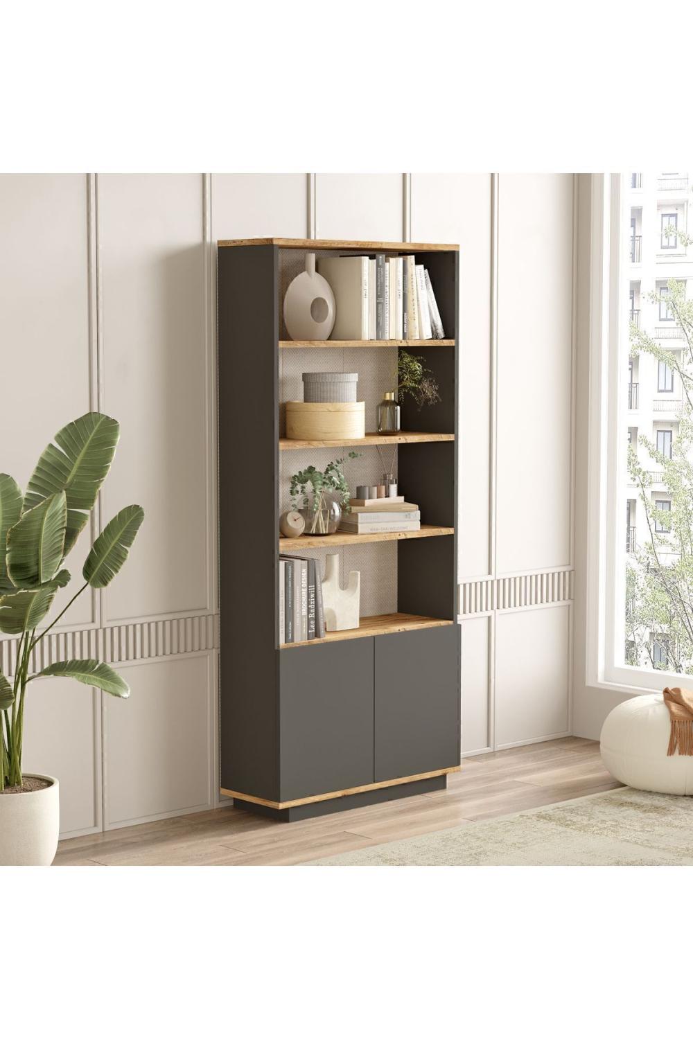 Aven Bibliothèque 168cm Étagère 2 Avec portes À étagères Pin-Anthracite AVE16-AA